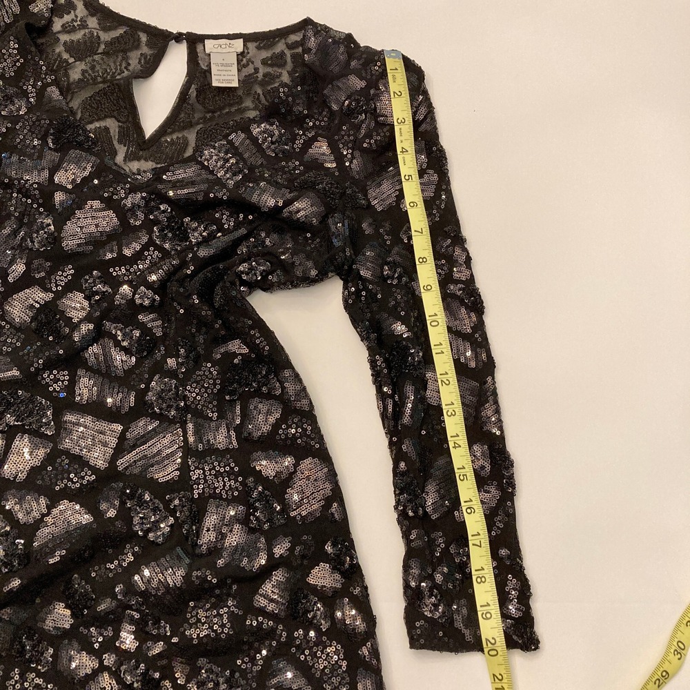 Cache Sequined Long Sleeve Cocktail Bodycon Dress Black Womens Size 6 - Picture 8 of 8